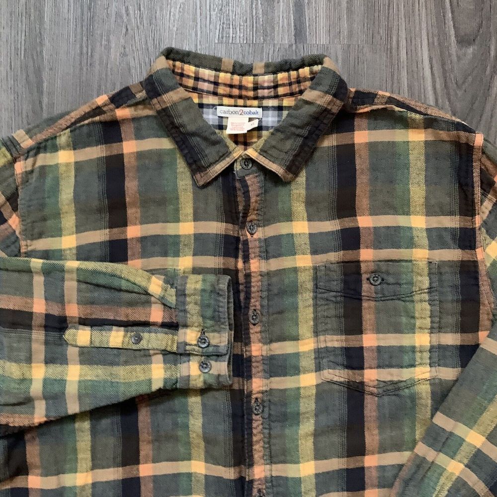 Carbon 2 Cobalt Long Sleeve Plaid Flannel Shirt Men's Size‎ XL Multicolor Button